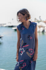 VESTIDO MENORCA FLOWER PETROLEO